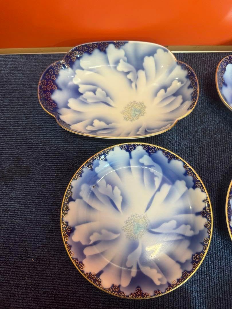 1897深川製磁　牡丹金ミル　楕円中皿2客　丸皿2客　楕円小皿4客　金彩　未使用 1897深川製磁 牡丹金ミル 楕円中皿2客 丸皿2客 楕円小皿4客 金彩 1897